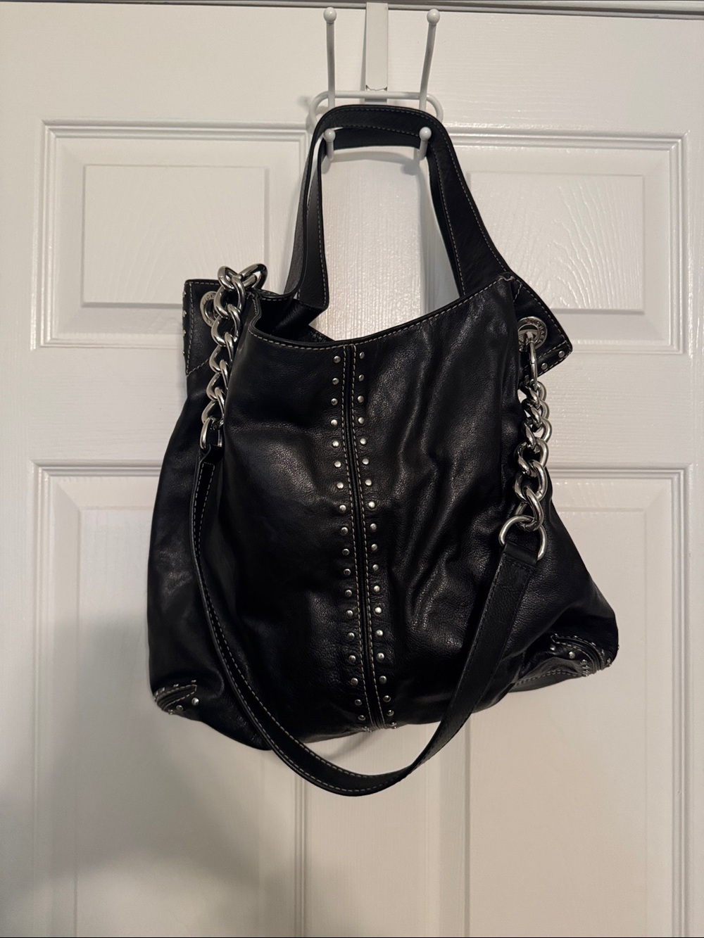 Michael Kors Black Leather Stud-Trim Shoulder Bag